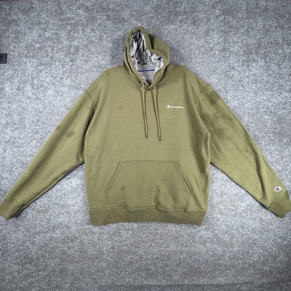 Champion Hoodie Mens XL Olive Green Fleece Lined Script Logo Performance Winter